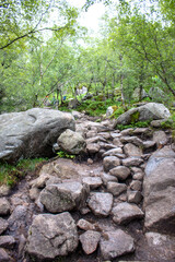 Historic Trail hiking at Prekestolen (Preikestolen) in Rogaland in Norway (Norwegen, Norge or Noreg)