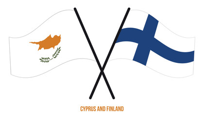 Cyprus and Finland Flags Crossed And Waving Flat Style. Official Proportion. Correct Colors.