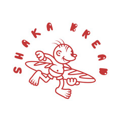 vintage cartoon male character running with a giant loaf of bread. Bakery retro icon, hipster logo concept, comic vector illustration