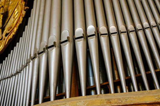 organ pipes in a village church, Catholic church, Central Europe, approximately 19th century, not in operation