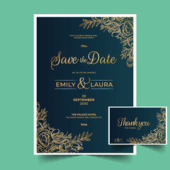 gradient golden floral wedding invitation vector design illustration