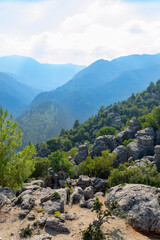 Fototapeta na wymiar Tazi Canyon (Bilgelik Vadisi) in Manavgat, Antalya, Turkey. Amazing landscape and cliff. Greyhound Canyon.