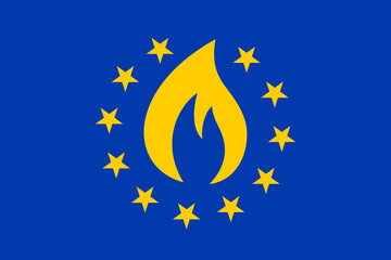 Natural gas in EU and Europe - Flag of European Union and flame as symbol of energy commodity and fuel. Vector illustration.