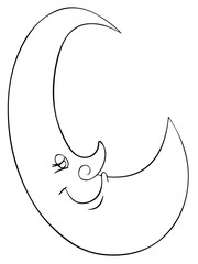 Moon. Element for coloring page. Cartoon style.