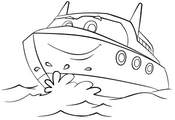 Motorboat. Element for coloring page. Cartoon style.