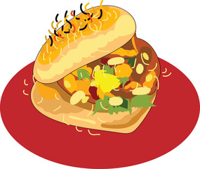 Dabeli Indian and Pakistani food vector illustration