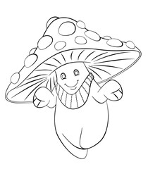 Mushroom toadstool. Element for coloring page. Cartoon style.
