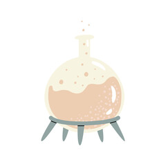 Flat vector cartoon illustration of a round flask with a magic potion. Isolated design on a white background.