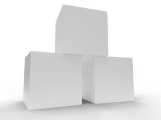 Three white boxes on white background. 3D rendering.