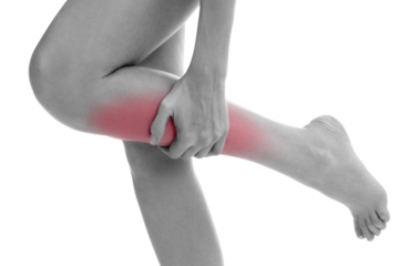 Pain in leg. Isolated on white background