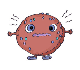 Cute gingerbread character with different emotions on his face. Fright chocolate cookie isolate.