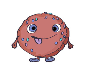 Cute gingerbread character with different emotions on his face. Joy chocolate cookie isolate.