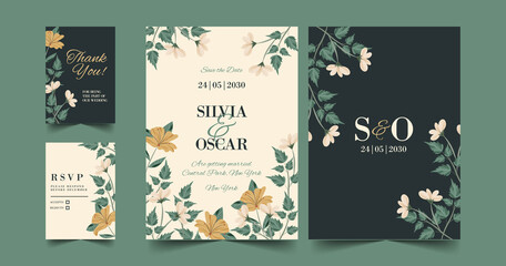 Fototapeta na wymiar organic flat wedding invitation vector design illustration