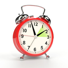 Daylight saving time concept. Alarm clock isolated on white background. 3D rendering
