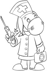 Nurse donkey. Element for coloring page. Cartoon style.