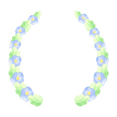 Watercolor Round frame made of green leaves. A wreath. Isolated on a white background.