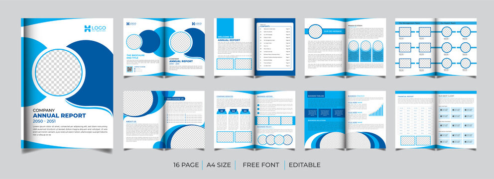 Creative Company Annual Report template layout design, Sky blue color shape minimalist business brochure template design Premium Vector