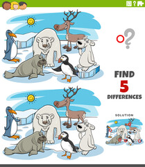 differences game with cartoon polar animal characters