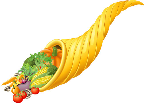 yellow cornucopia overflowing with harvest vegetables clip art preview