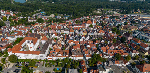 Naklejka na ściany i meble Aerial view of the old town of the city Günzburg in Germany, on a sunny summer day. 