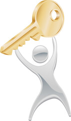 Metal character holding up key