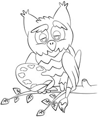 Fototapeta na wymiar Owl. Element for coloring page. Cartoon style.