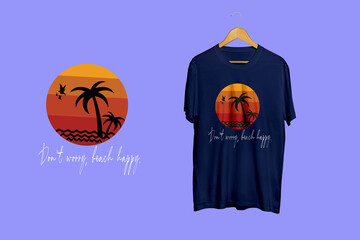 Summer plam tree with sunset T-shirt, sunset t-shirt, black sunset t-shirt, beach t shirt 