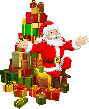 santa claus with colorful christmas gifts clip art preview