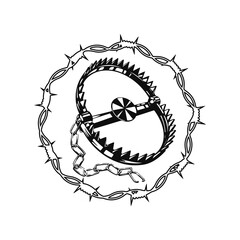 vector illustration of bear trap with barbed wire