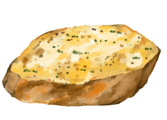 Garlic bread crispy baked appetizer watercolor painting illustration