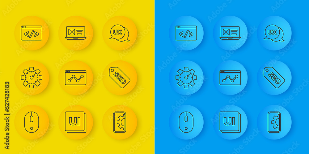 Wall mural set line computer mouse, website statistic, development, seo optimization, front end, ui or ux desig