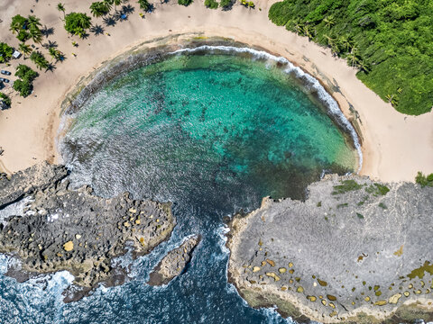 An aerial view of Mar Chiquita Beach at Manati, Puerto Rico.