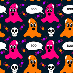 Halloween cartoon emotion pattern. Colorful vector illustration 