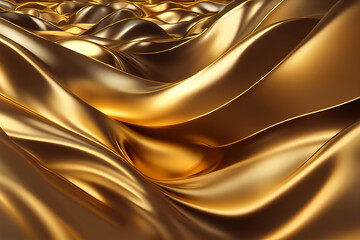 abstract gold waves and shapes background, luxurious silk satin fabricwallpaper, 3d render, 3d illustration