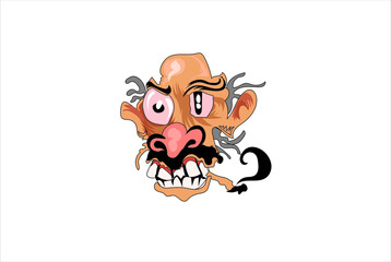 Funny face of old Man smoking vector, illustration