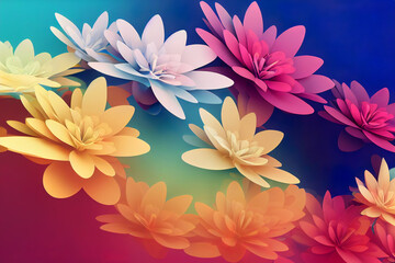 beautiful colourful floral background, abstract nature wallpaper, rainbow color flowers, zen spa aromatherapy massage, 3d render, 3d illustration