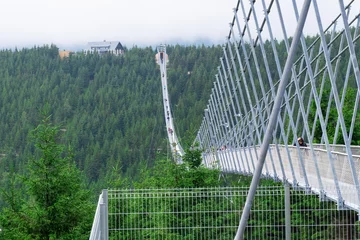 Foto auf Acrylglas Suspension bridge iron piers of Sky Bridge 721, Dolni Morava, Czech Republic, close up. © vladim_ka
