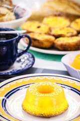 quindim or Brisa do Lis, typical sweet from Brazil and Portugal, made with egg yolks, almonds or grated coconut