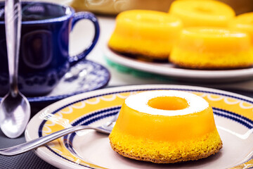 quindim or Brisa do Lis, typical sweet from Brazil and Portugal, made with egg yolks, almonds or...