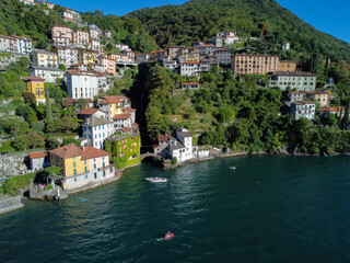 Fototapeta na wymiar View of the village of Nesso on Lake Como