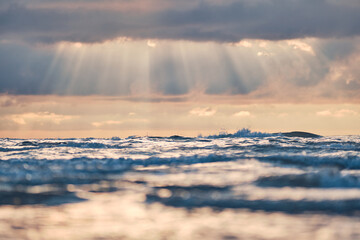 Sunbeams over the wild northern sea. High quality photo