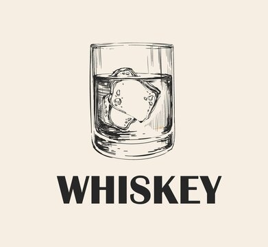 Whiskey Glass Hand Drawn Drink. Vector Illustration. Whiskey. Brandy Whiskey Glass Hand Drawn Drink. Vector Illustration. Whiskey. Brandy