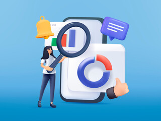 3D Digital marketing illustration set. 3D render Characters targeting audience, sending advertising mails and promotional offers, analyzing marketing data. Business Social Media Marketing, SMM. Vector