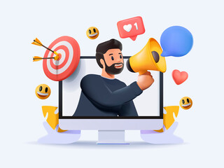 Business success 3D vector illustration set. Impression management, promote business, entrepreneurship, personal brand strategy. SMM marketing manager. Social interaction, influence. Blogger, referral