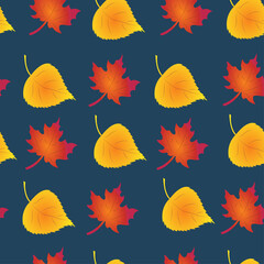 Autumn garden seamless pattern. Beautiful bright background with autumn leaves. Vector illustration.