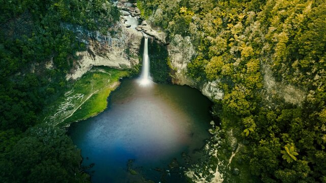 Aerial view of the Hunua Falls in Auckland, New Zealand