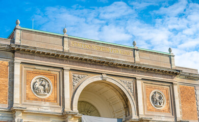 Detail of the facade of National Gallery of Denmark (Statens Museum for Kunst), museum of fine arts in Copenhagen, Denmark