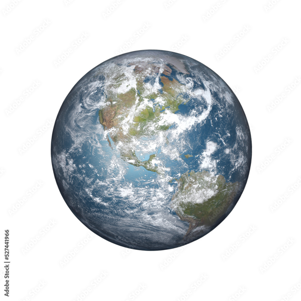 Wall mural 3d rendered planet earth from space in full daylight, with north and south american continents.