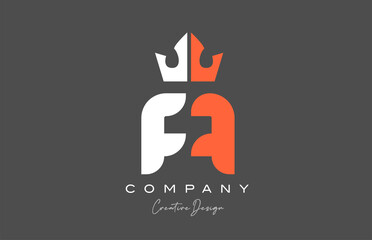 orange grey white A alphabet letter logo icon design. Creative king crown template for company and business