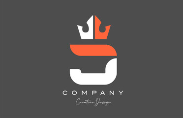 orange grey white J alphabet letter logo icon design. Creative king crown template for company and business